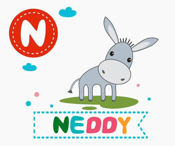 Handgezeichneter Buchstabe n und lustiger netter Neddy — Stockvektor