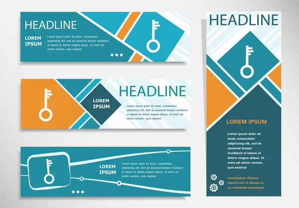 Icône clé sur bannière horizontale et verticale. Conception de bannière moderne — Image vectorielle