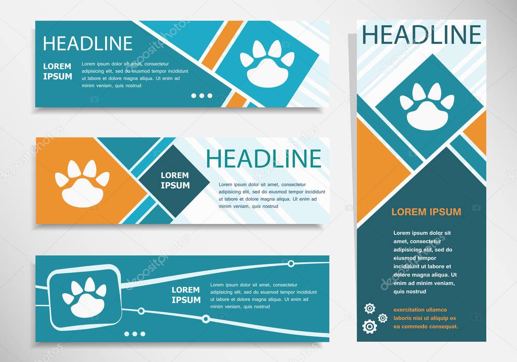 Paw icon on horizontal and vertical banner. Modern banner design