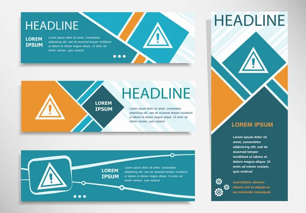 Señal de precaución de atención en la bandera horizontal y vertical. Moderno — Vector de stock