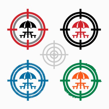 Kamp ve piknik masa üstünde kutsal kişilerin resmi hedef simgeleri arka plan