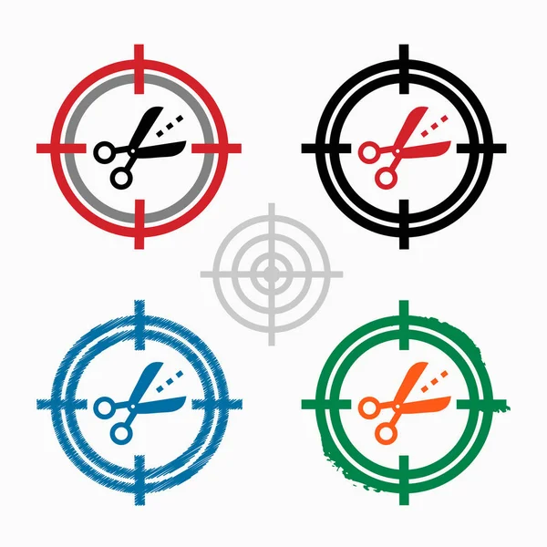 Scheren-Symbol mit Schnittlinien auf dem Hintergrund der Zielsymbole — Stockvektor