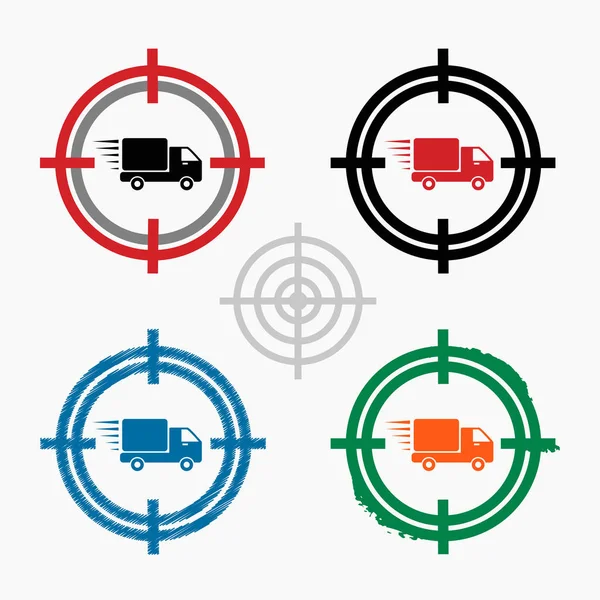 Icône de service de livraison rapide sur fond d'icônes cibles — Image vectorielle