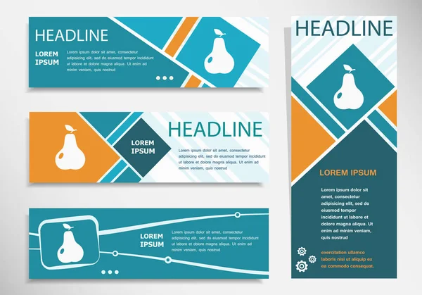 Poire avec panneau sur la bannière horizontale et verticale. Moderne ba — Image vectorielle