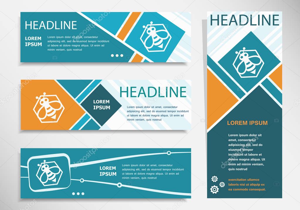 Bee in the hexagon icon on horizontal and vertical banner. Modern banner design template.