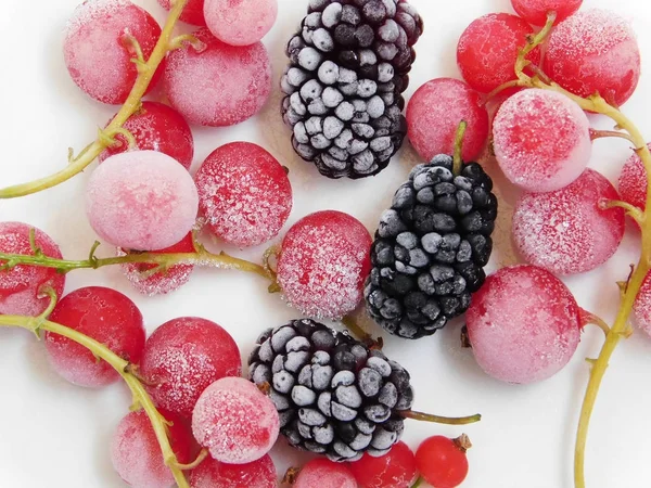 Frozen red currant and mulberry macro photo. — Stock Photo, Image