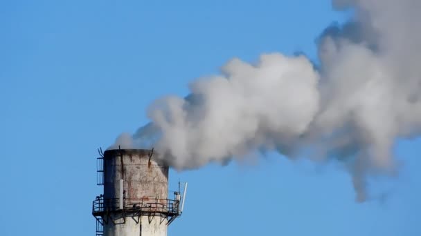 Smoking Chimney Plant Blue Sky Closeup View — Stock Video