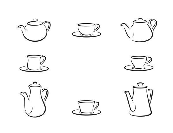 Bule e xícaras de chá — Vetor de Stock