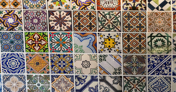 Tiles ceramic patterns at the wall in Fatima, Portugal.