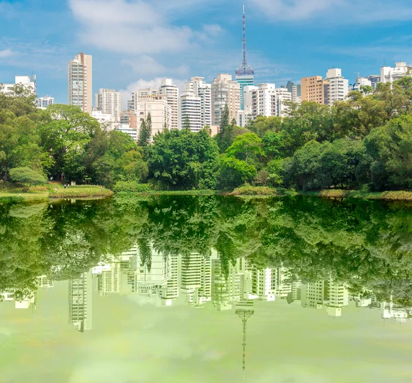 As protuberâncias refletem sobre o lago no Parque — Fotografia de Stock