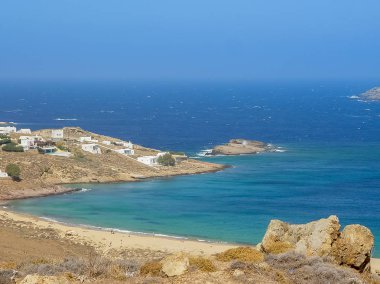 Yunanistan'da Mykonos Ege Denizi'nde Ftelia beach