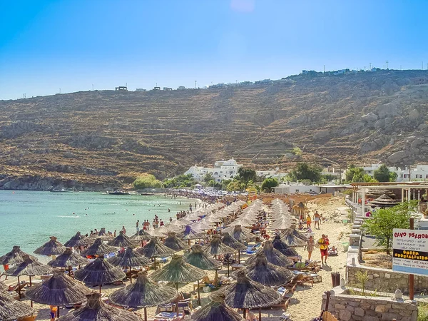 Vista de la playa Paradise en Mykonos — Foto de Stock