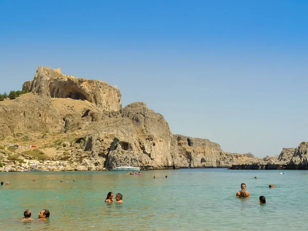 Vista aérea de la bahía de San Pablo y la playa de Lindos — Foto de Stock