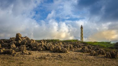 Aruba beyaz eski Kaliforniya deniz feneri 