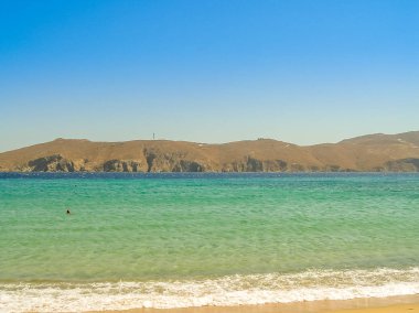 Yunanistan'da Mykonos Ege Denizi'nde Ftelia beach