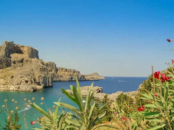 Vista aérea de la bahía de San Pablo y la playa de Lindos — Foto de Stock