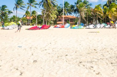 Kum üzerinde çok fazla kitesurf panoları 