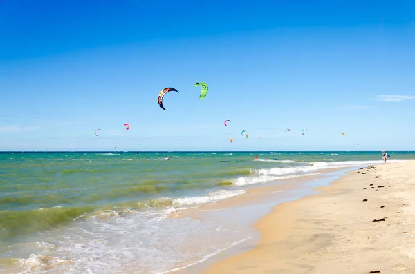 Cumbuco Brazil Jul 2017 Lot Kite Surfers Air Cumbuco Paradise — Stock Photo, Image