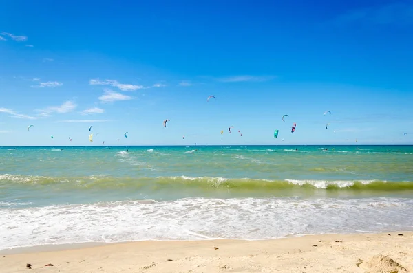 Vários Kitesurf Praia Cumbuco Ceará — Fotografia de Stock