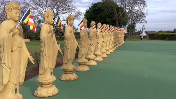 Фос Игуазу Бразилия Июля 2016 Года Многие Статуи Будды Флагами — стоковое видео