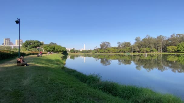 Sao Paulo Brazilië Mei 2020 Mensen Zonnebaden Het Ibirapuera Park — Stockvideo