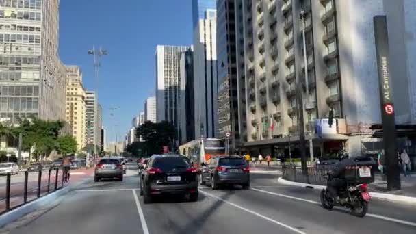 Sao Paulo Brezilya Nisan 2020 Paulista Bulvarı Nda Araba Sürmek — Stok video