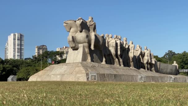 Sao Paulo Brazil May 2020 Monument Flags Monumento Bandeiras Sculpture — Stock Video
