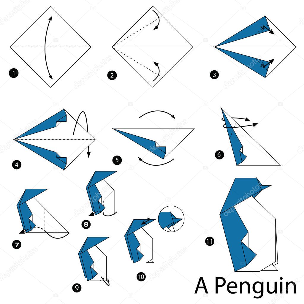 Instrucciones paso a paso cómo hacer origami Un pingüino . Vector de stock  por ©pokky334.hotmail.com 138769934, image size:1024x1024