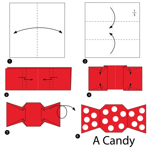 Schritt für Schritt Anleitung, wie man Origami zu einem Bonbon macht. — Stockvektor