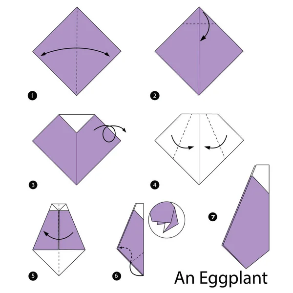 Instruções passo a passo como fazer origami Uma berinjela . —  Vetores de Stock