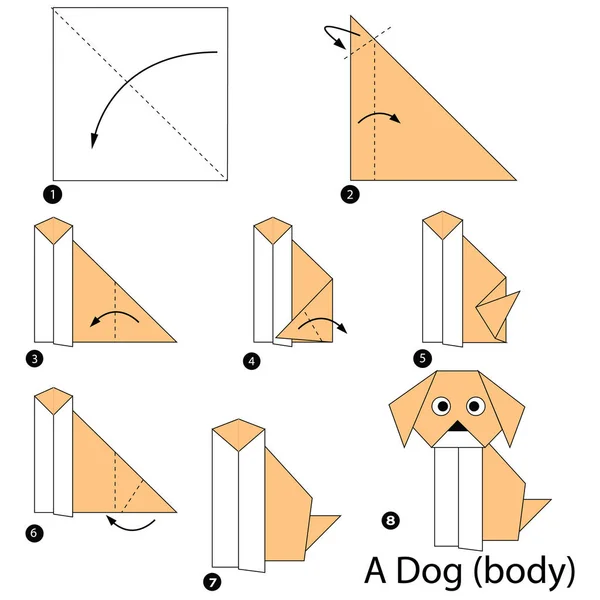 Krok za krokem návod, jak udělat origami A Dog (tělo). — Stockový vektor
