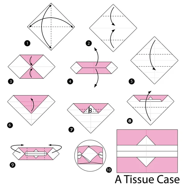 Schritt für Schritt Anleitung, wie man Origami zu einem Taschentuch macht. — Stockvektor
