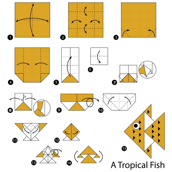 adım adım adım talimatlar origami A tropikal balık yapmak nasıl.