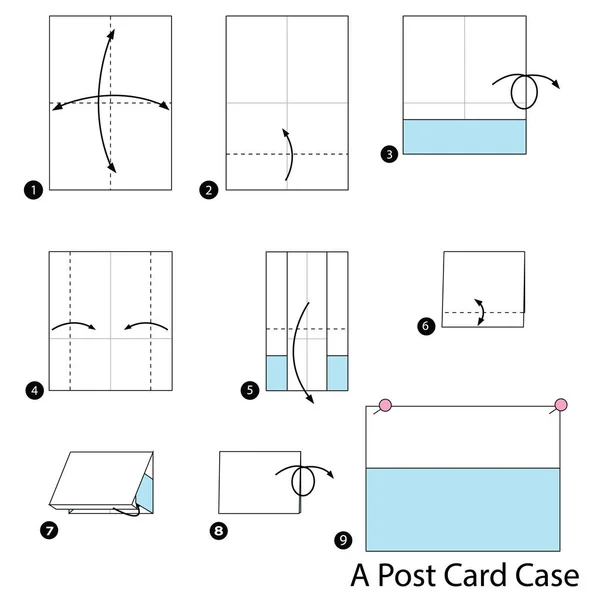 Schritt für Schritt Anleitung, wie man Origami zu einem Postkartenetui macht. — Stockvektor