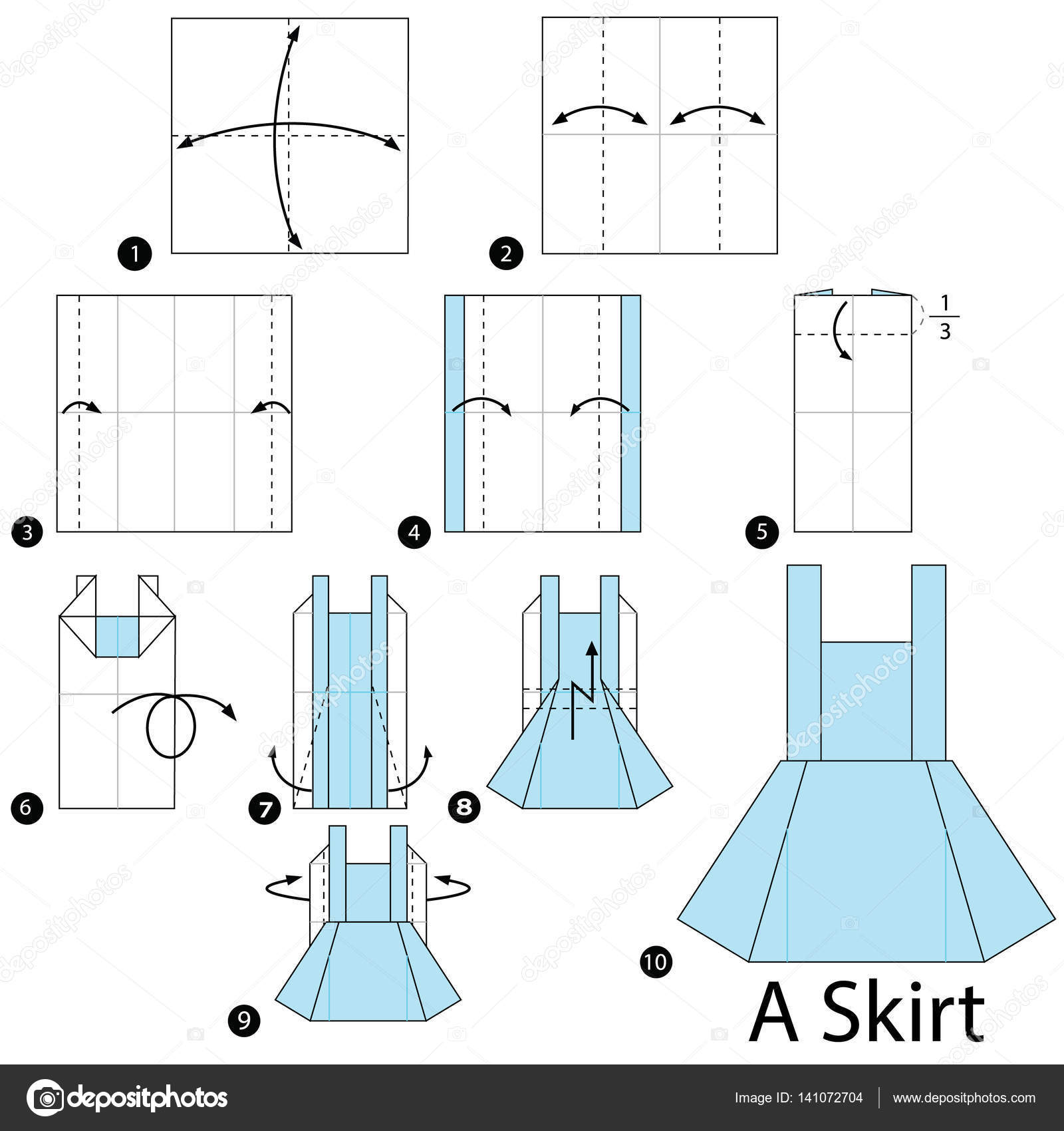 Step by step instructions how to make origami A Skirt. Stock Vector by ...