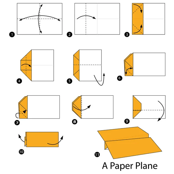 Schritt für Schritt Anleitung, wie man Origami zu einem Papierflieger macht. — Stockvektor