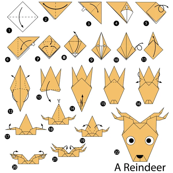adım adım adım talimatlar origami A Ren geyiği yapmak nasıl.