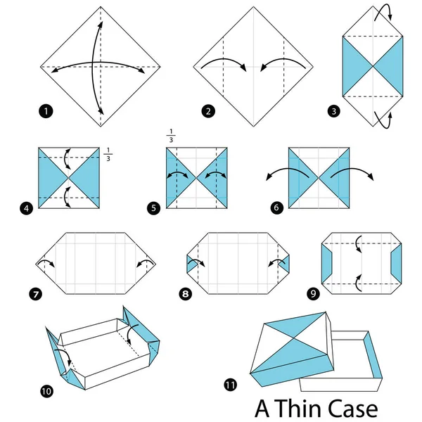 Schritt für Schritt Anleitung, wie man Origami zu einer dünnen Hülle macht. — Stockvektor