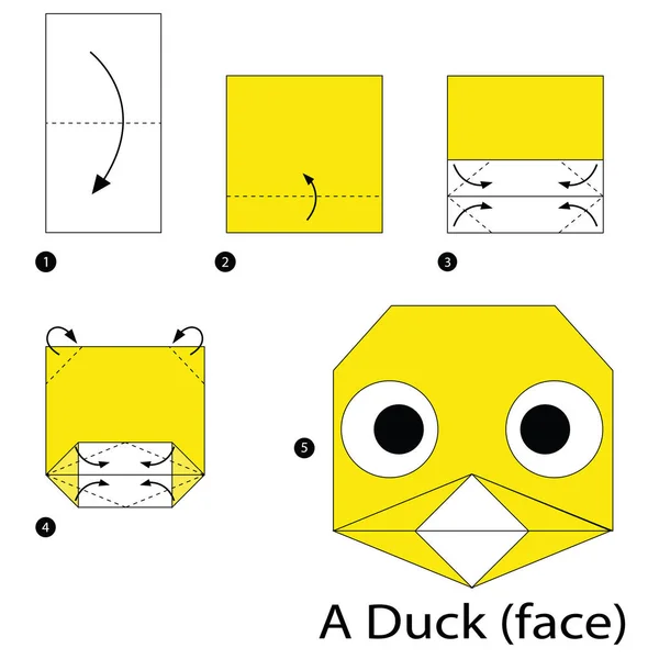 Instrucciones paso a paso cómo hacer origami A Duck (cara ) — Vector de stock