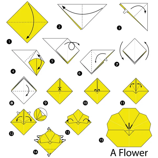 Krok po kroku instrukcje, jak zrobić origami kwiat A — Wektor stockowy