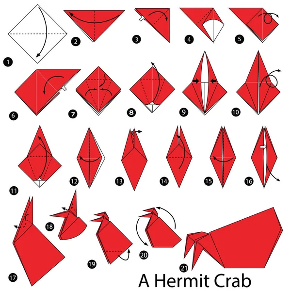 Instruções passo a passo como fazer origami Um caranguejo eremita —  Vetores de Stock