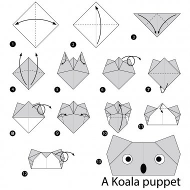 adım adım adım talimatlar origami A Koala kukla yapmak nasıl.