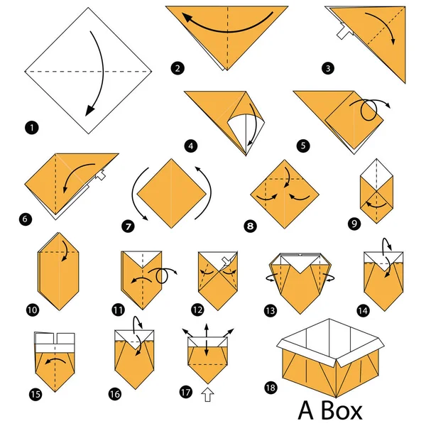 Schritt für Schritt Anleitung, wie man aus Origami eine Schachtel macht — Stockvektor