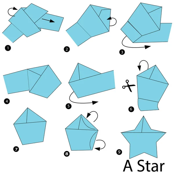 Step by step instructions how to make origami A Star — Stock Vector