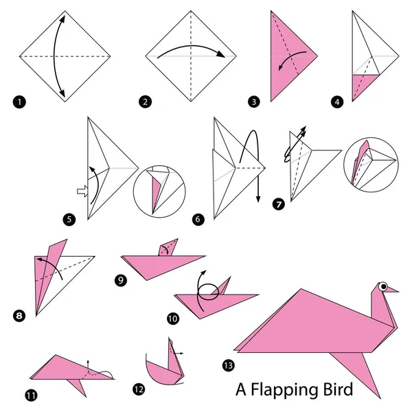 Instruções passo a passo como fazer origami A Flapping Bird —  Vetores de Stock