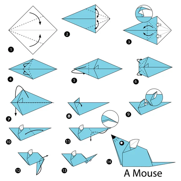 Schritt für Schritt Anleitung, wie man Origami zur Maus macht — Stockvektor