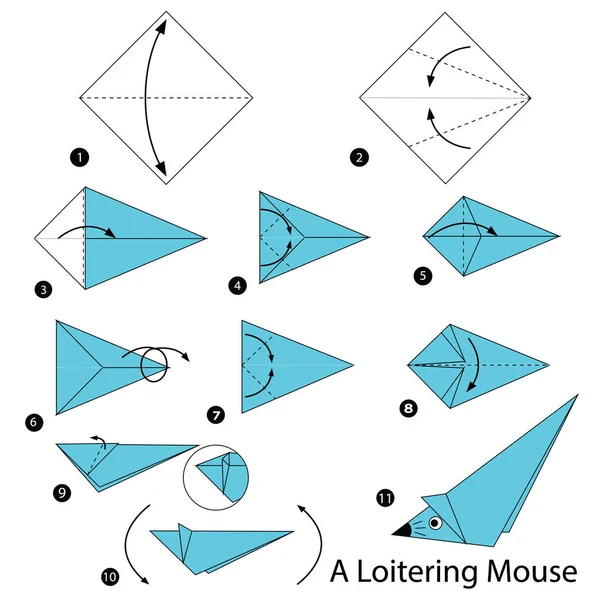 Instruções passo a passo como fazer origami A Loitering Mouse —  Vetores de Stock