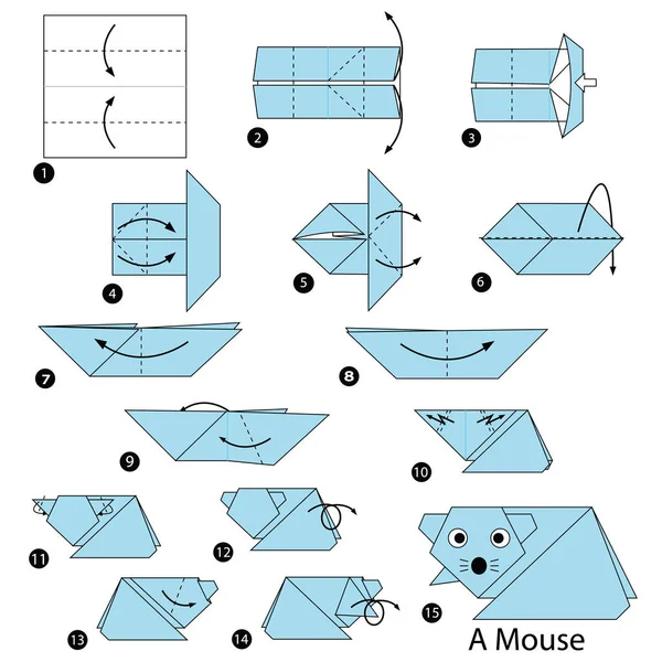 Instruções passo a passo como fazer origami Um mouse —  Vetores de Stock