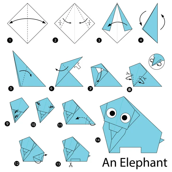 一步一步的说明如何使折纸大象 — 图库矢量图片