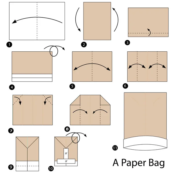 Schritt für Schritt Anleitung, wie man Origami zu einer Papiertüte macht — Stockvektor